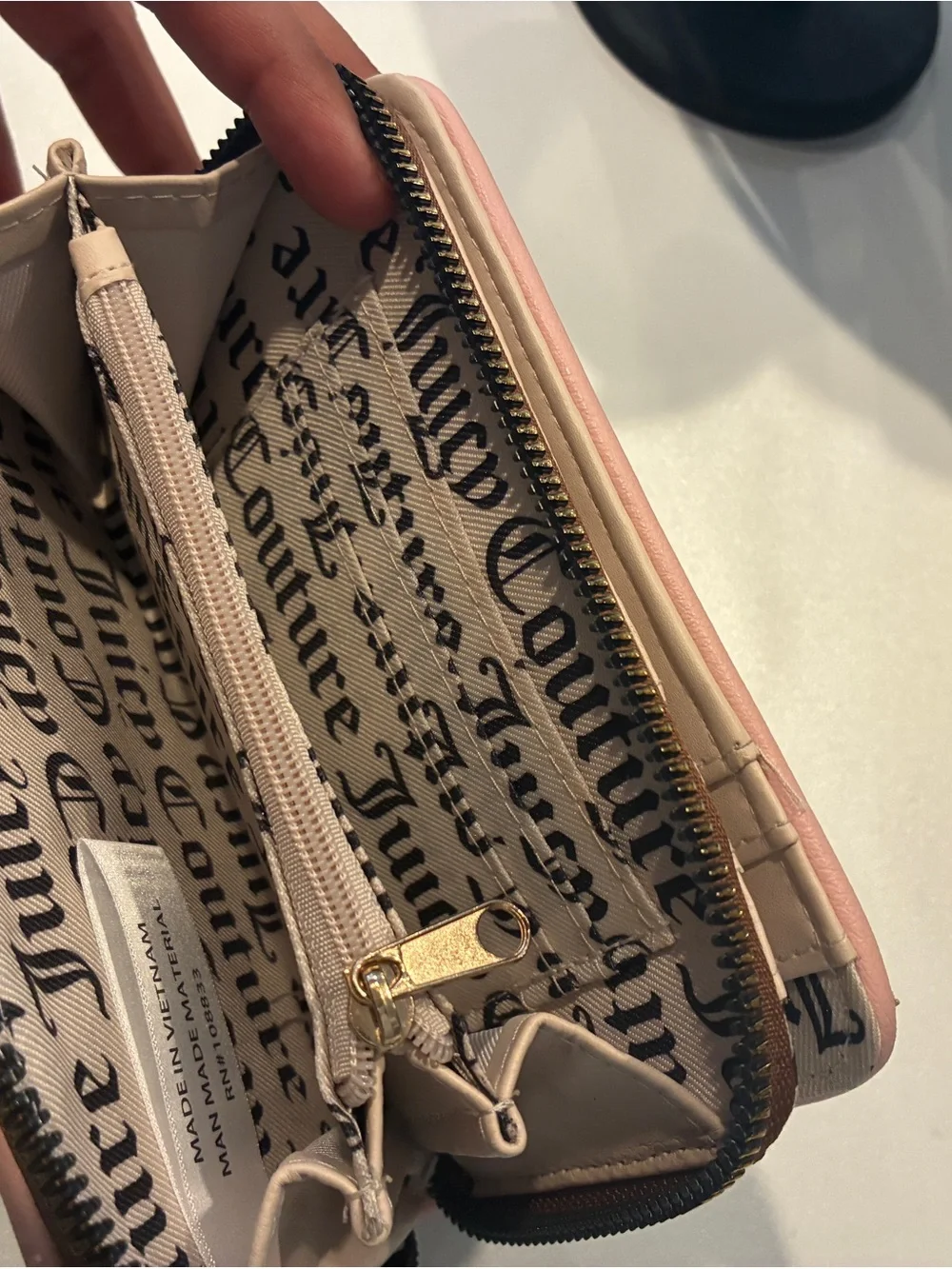 Juicy Couture Brown Logo Zip Wallet with Pink Trim